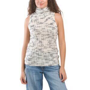 Zara Mock‎ Sweater Womens Size M Cream Black Sleeveless Alpaca Wool Blend Casual